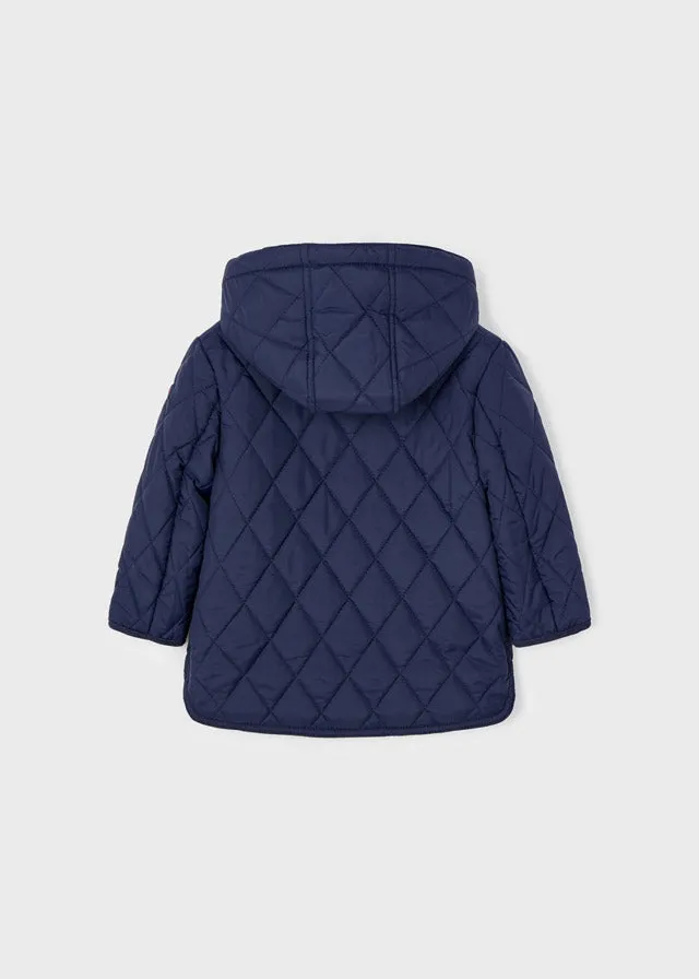 2417 Mayoral Boys Removable Hooded Padded Coat, Fur Lined, Navy Blue