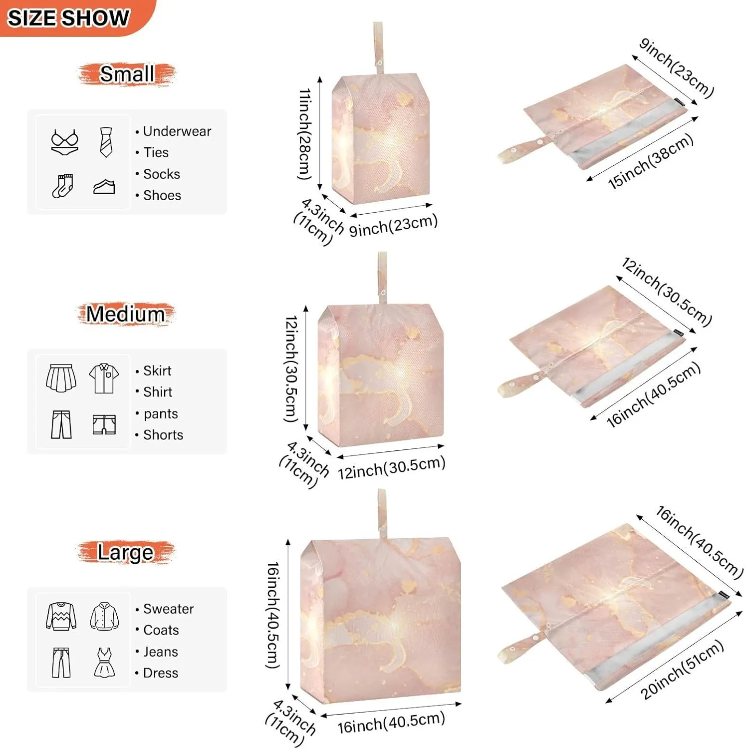 3 Set Travel Packing Cubes For Suitcases, Luxury Dusty Rose Gold Quartz, Stackable, Garment Bag Closet Storage, Luggage Space Saver, Luggages Management Personnel