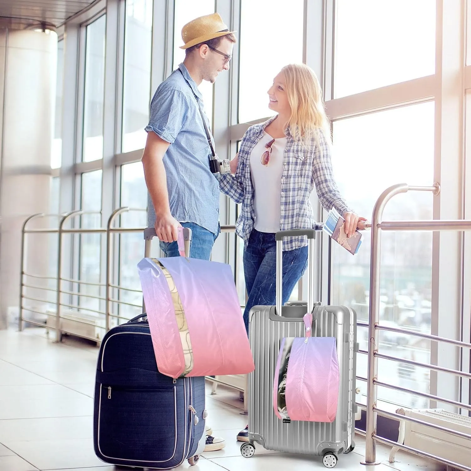 3 Set Travel Packing Cubes For Suitcases, Pink Purple Gradient, Stackable, Garment Bag Closet Storage, Luggage Space Saver, Luggages Management Personnel