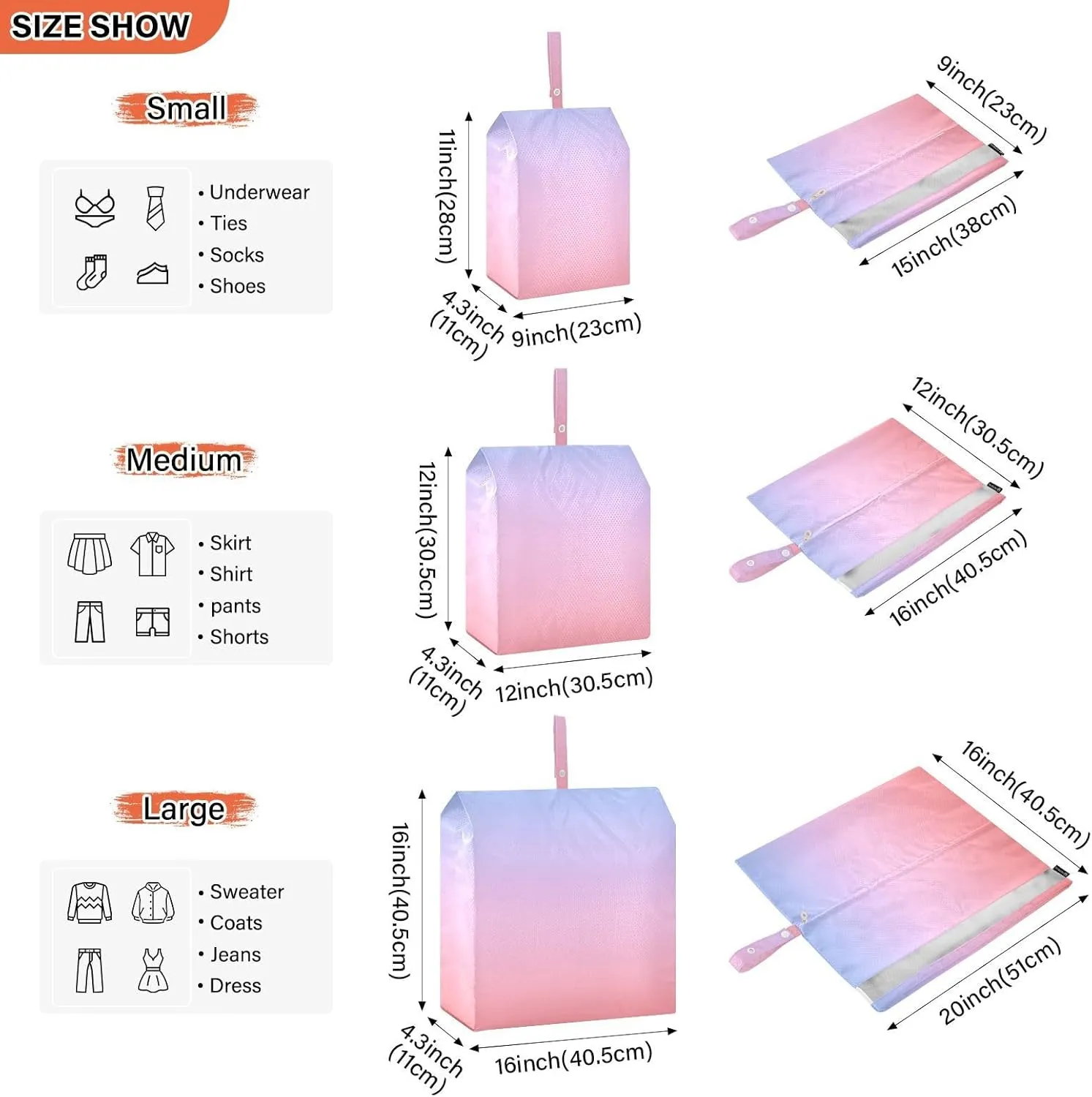 3 Set Travel Packing Cubes For Suitcases, Pink Purple Gradient, Stackable, Garment Bag Closet Storage, Luggage Space Saver, Luggages Management Personnel