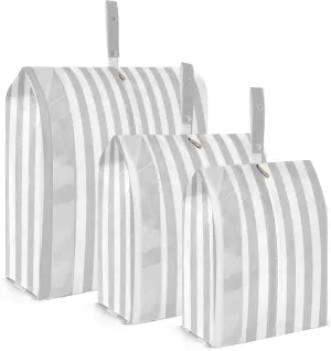 3 Set Travel Packing Cubes For Suitcases, Stripe Gray White Colors, Stackable, Garment Bag Closet Storage, Luggage Space Saver, Luggages Management Personnel