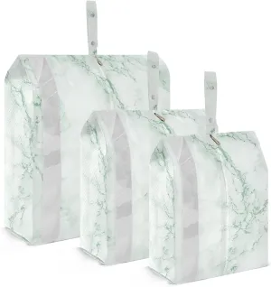 3 Set Travel Packing Cubes For Suitcases, White Marble Green, Stackable, Garment Bag Closet Storage, Luggage Space Saver, Luggages Management Personnel