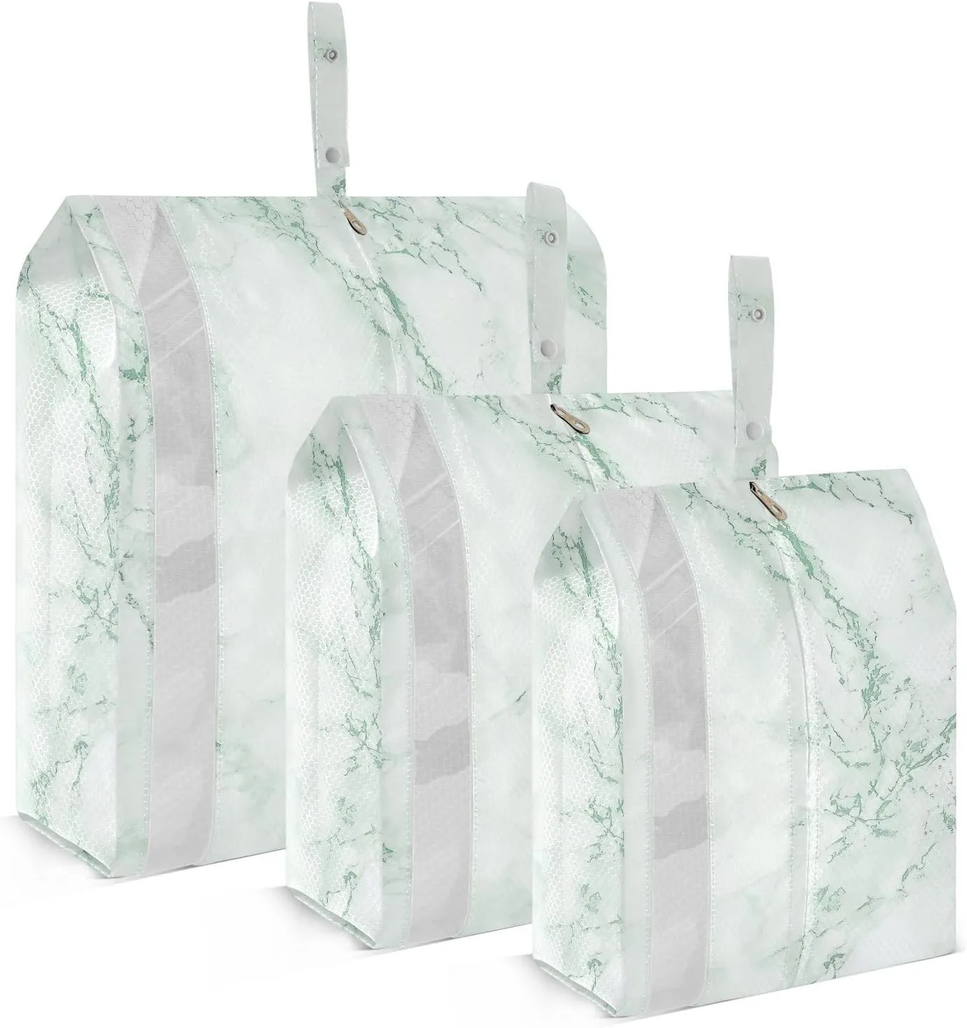 3 Set Travel Packing Cubes For Suitcases, White Marble Green, Stackable, Garment Bag Closet Storage, Luggage Space Saver, Luggages Management Personnel