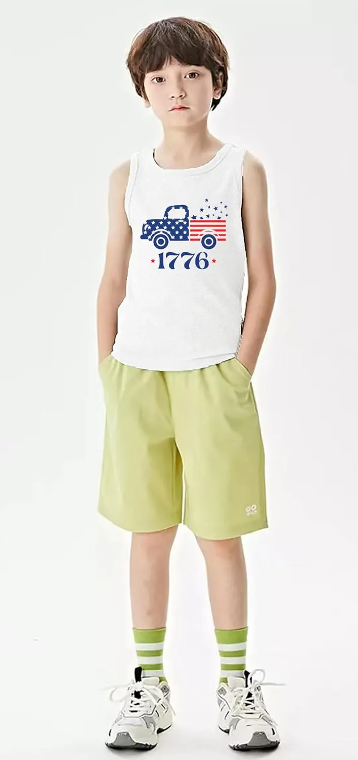 4th of July Tank Tops Boys Girls American Flag Shirts Kids Patriotic USA T-Shirt Cotton Sleeveless Tees Tops 1-7T