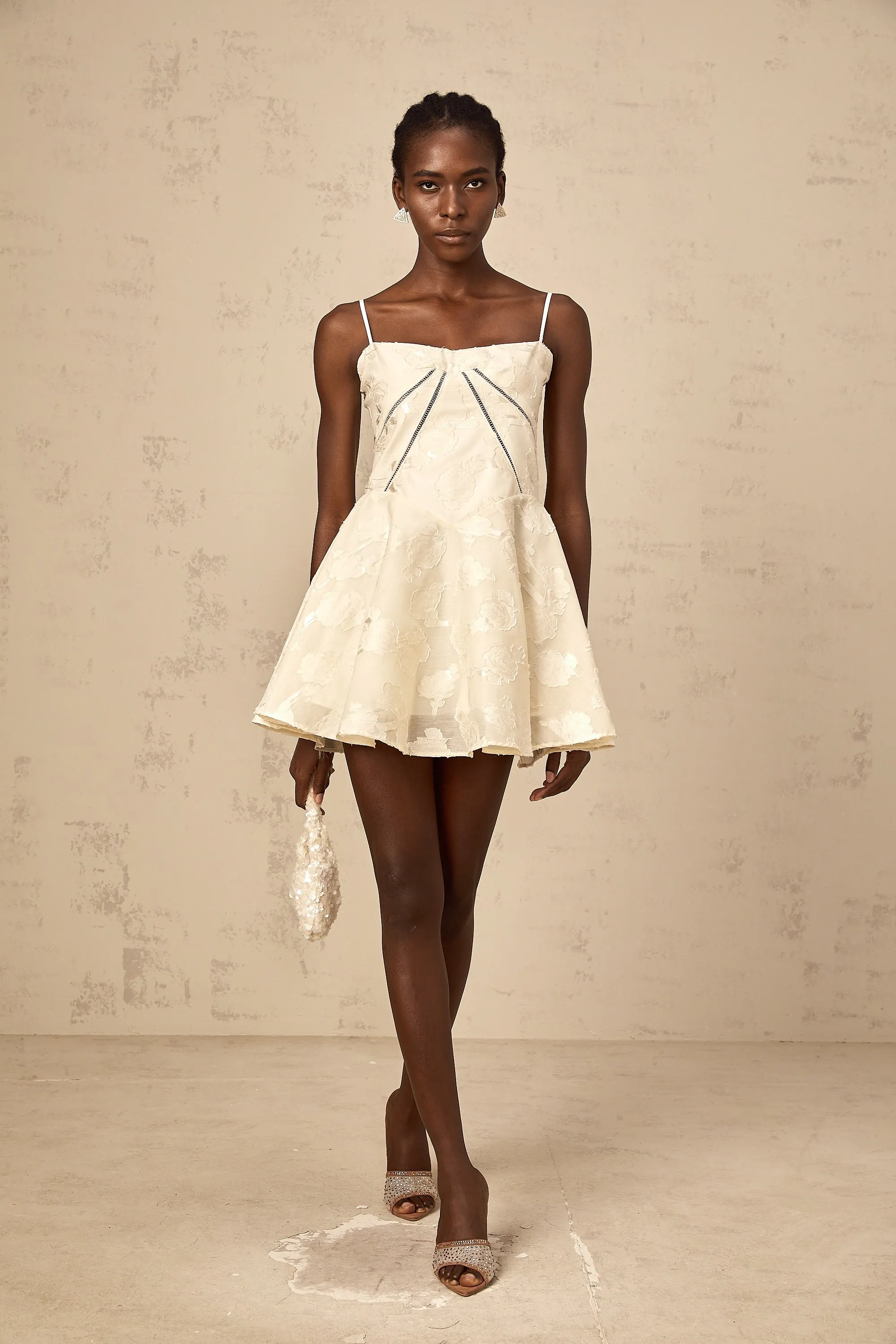 Adabella white floral-jacquard mini dress