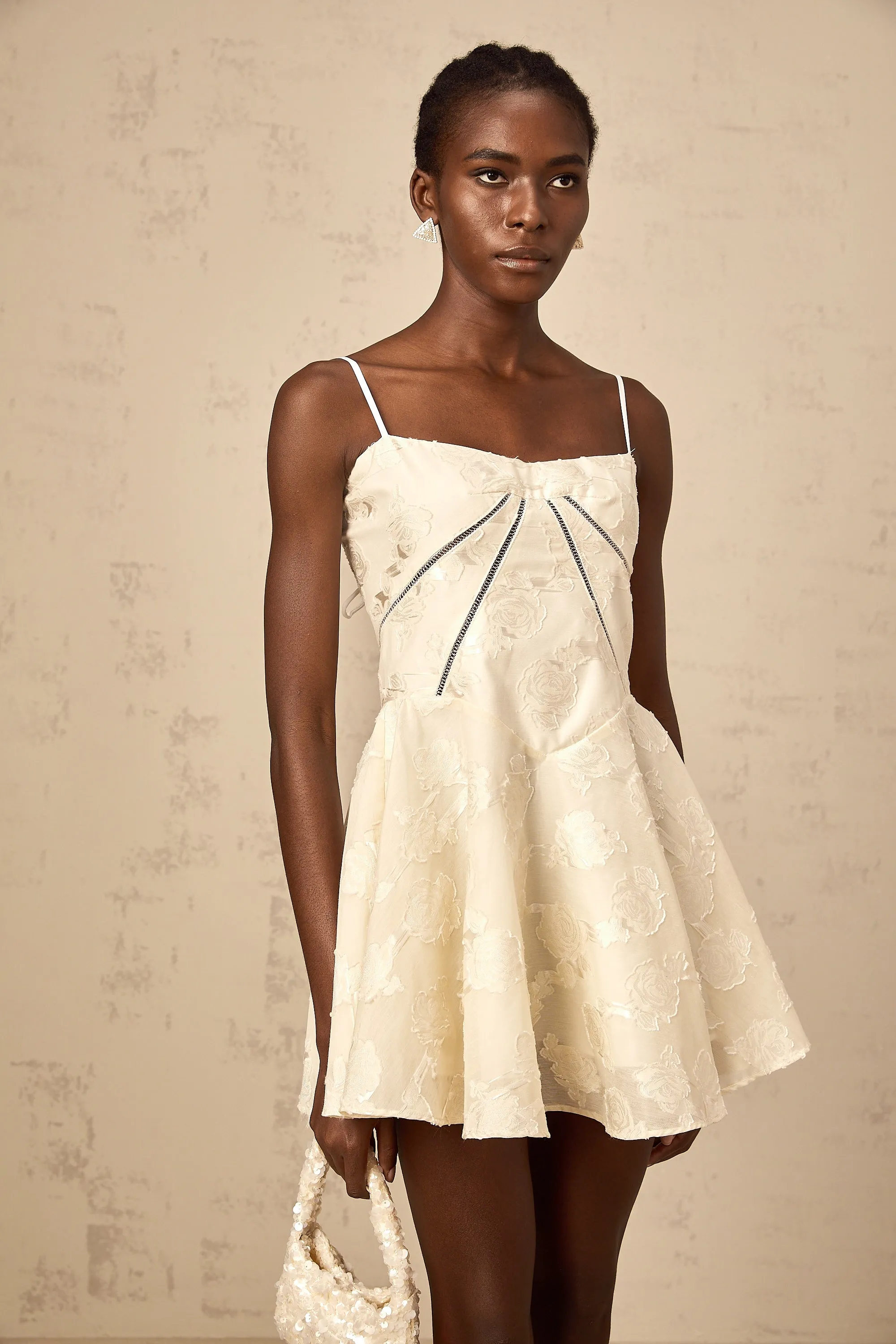 Adabella white floral-jacquard mini dress