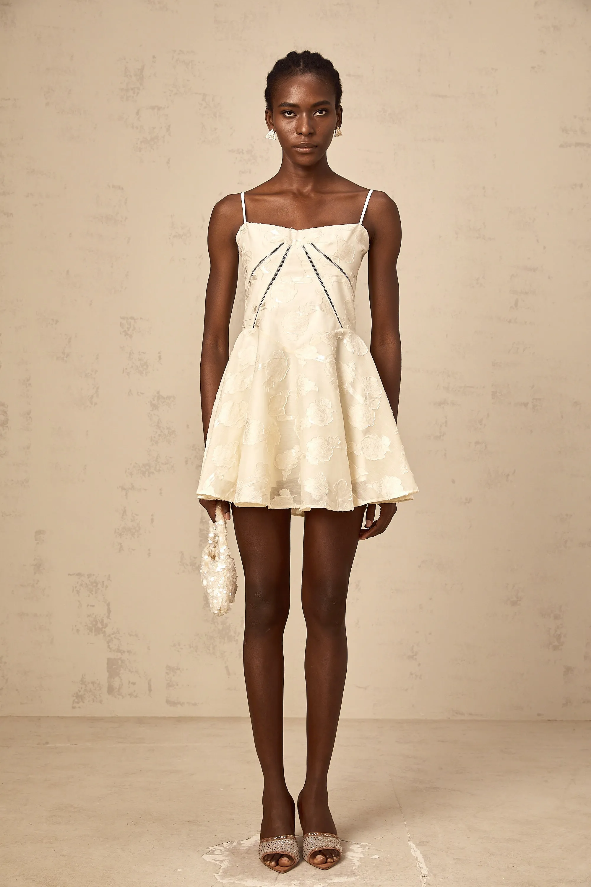 Adabella white floral-jacquard mini dress