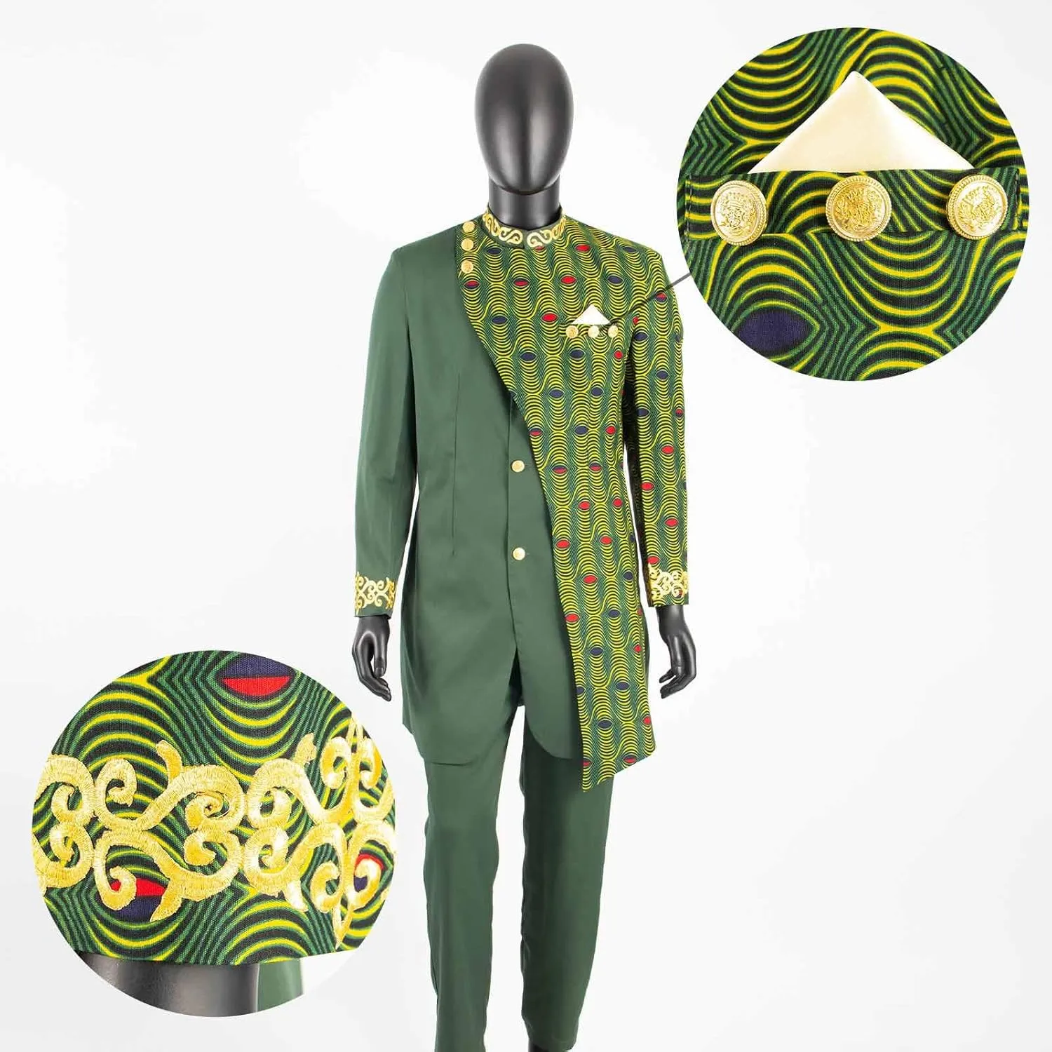 African Suits for Men Embroidery Print Blazer and Pants Set Business Suit Party Wedding Evening