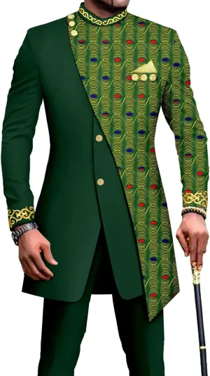 African Suits for Men Embroidery Print Blazer and Pants Set Business Suit Party Wedding Evening
