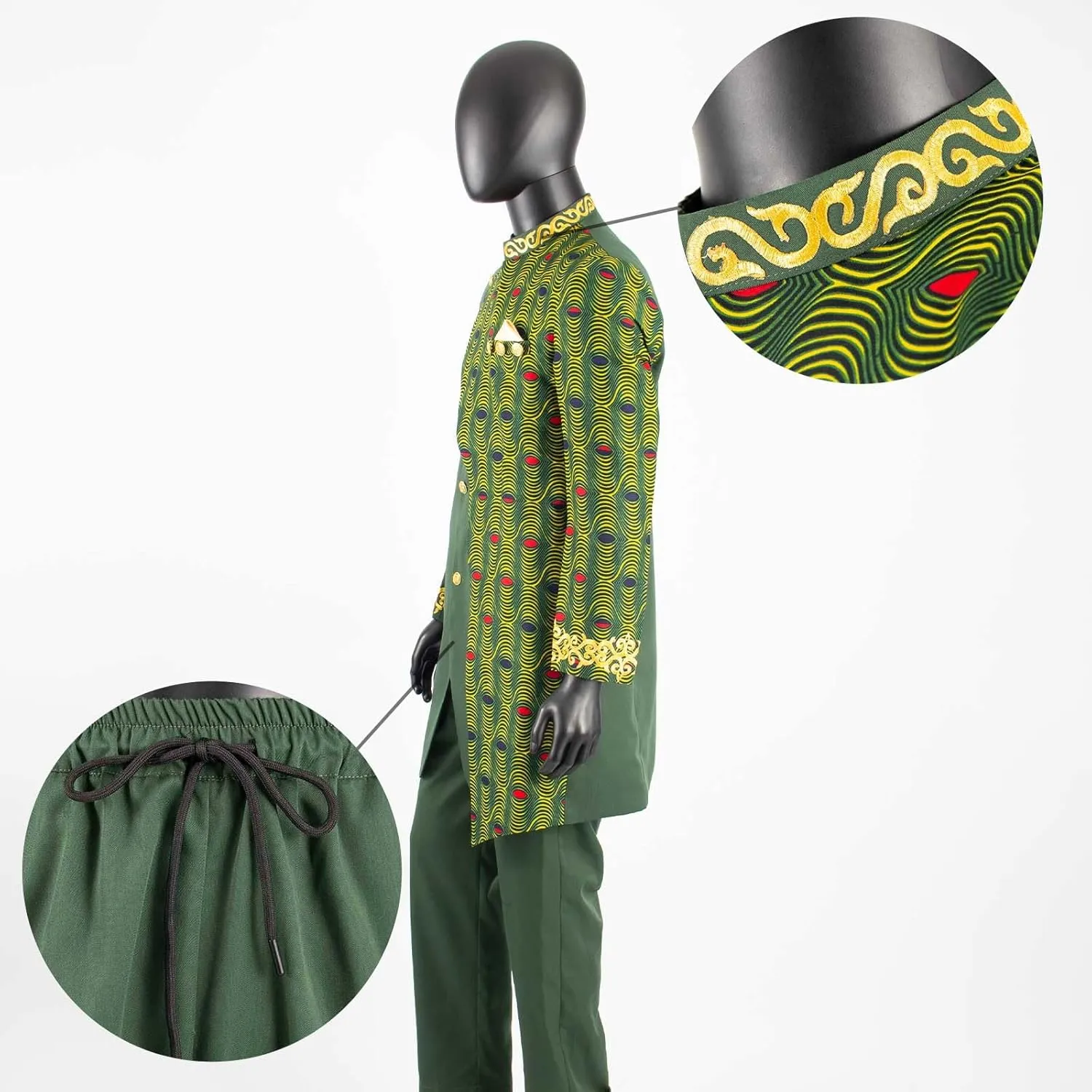 African Suits for Men Embroidery Print Blazer and Pants Set Business Suit Party Wedding Evening