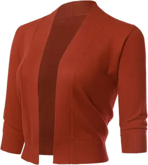Allsense Women's 3/4 Sleeve Cropped Bolero Shrug Cardigan