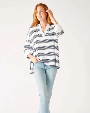 Amelia Cuff Tee in Striped Navy