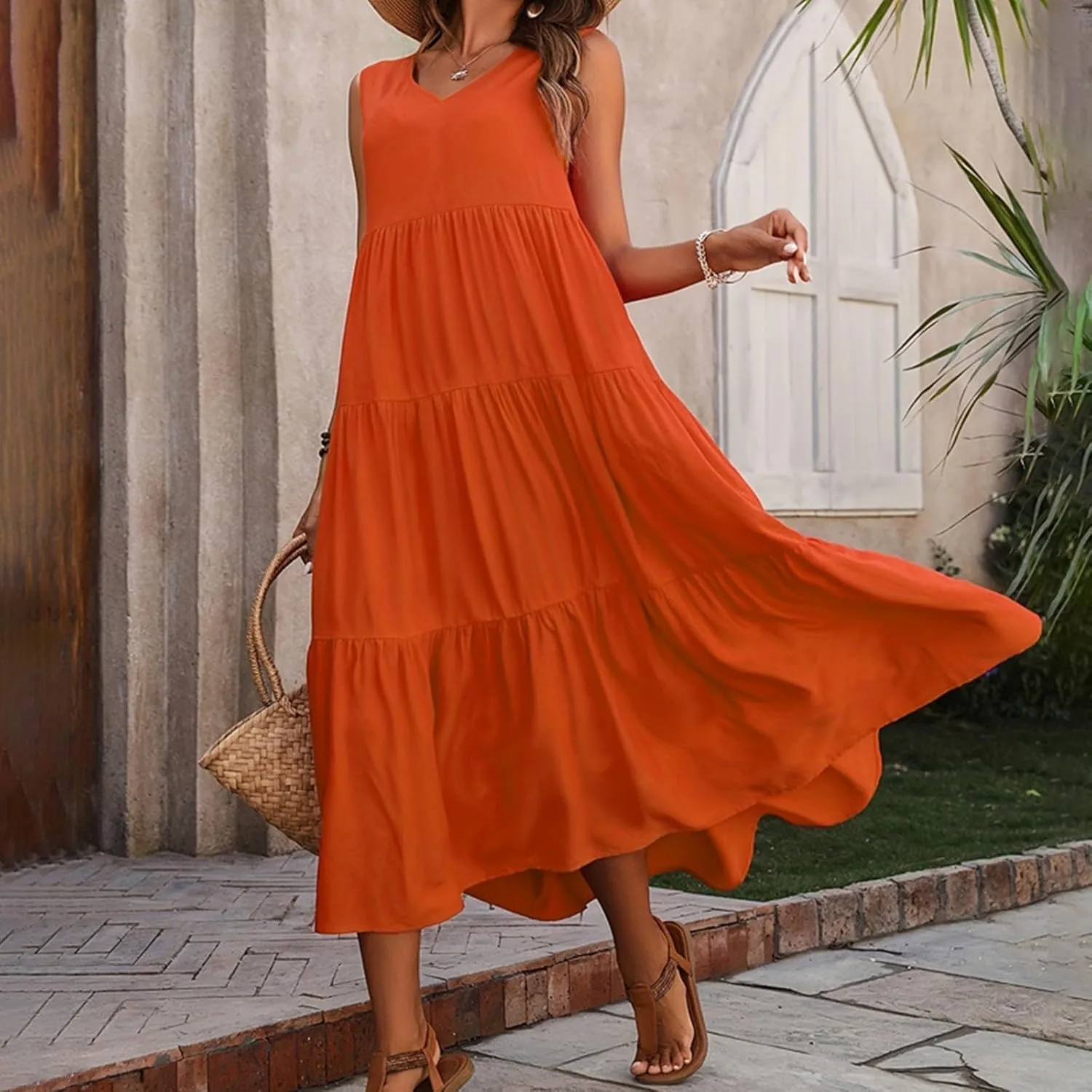 Aniywn Beach Sundresses for Women 2025 Vacation Coverup Summer Dresses for Women Beach Floral Sundress Casual Boho Tank Dress