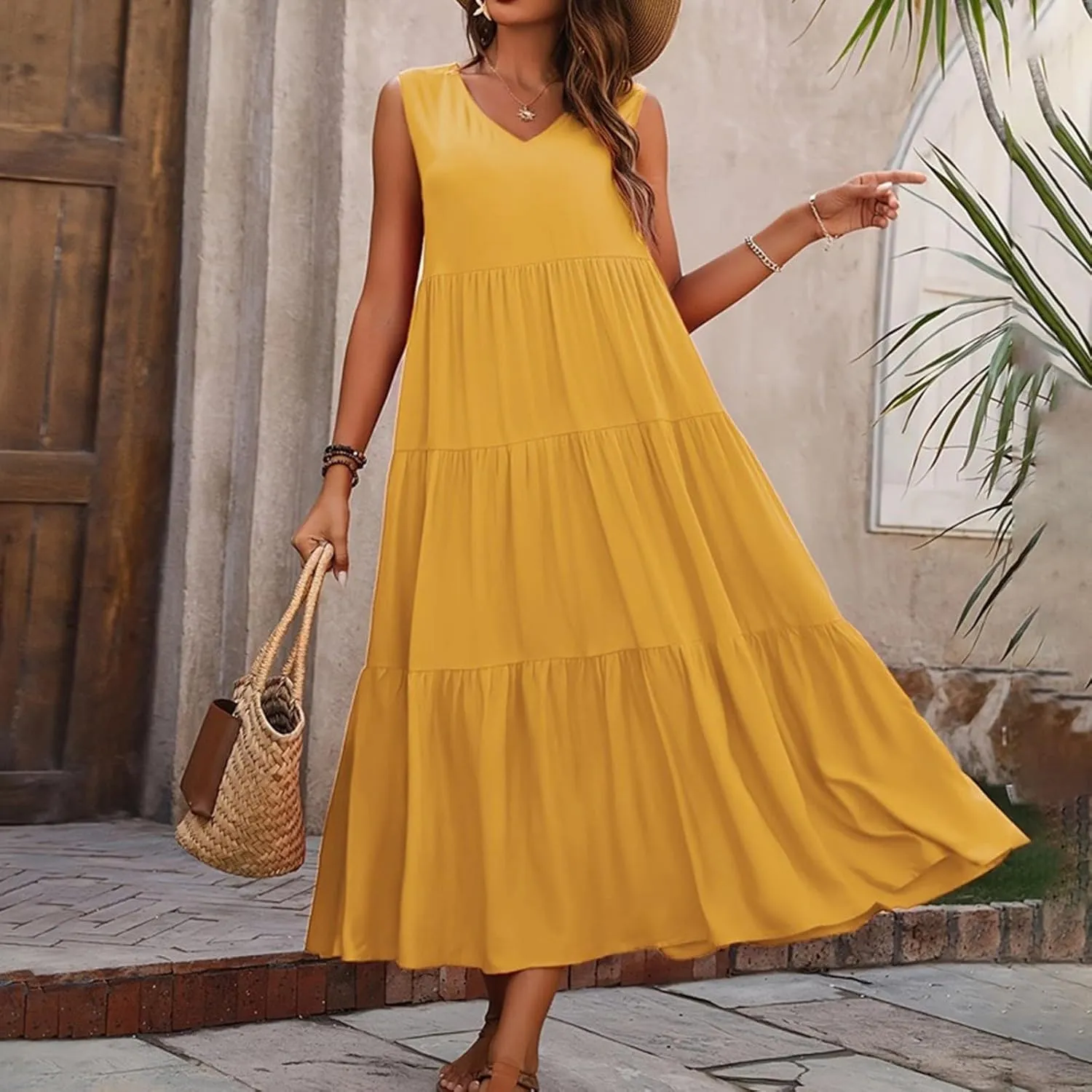 Aniywn Beach Sundresses for Women 2025 Vacation Coverup Summer Dresses for Women Beach Floral Sundress Casual Boho Tank Dress