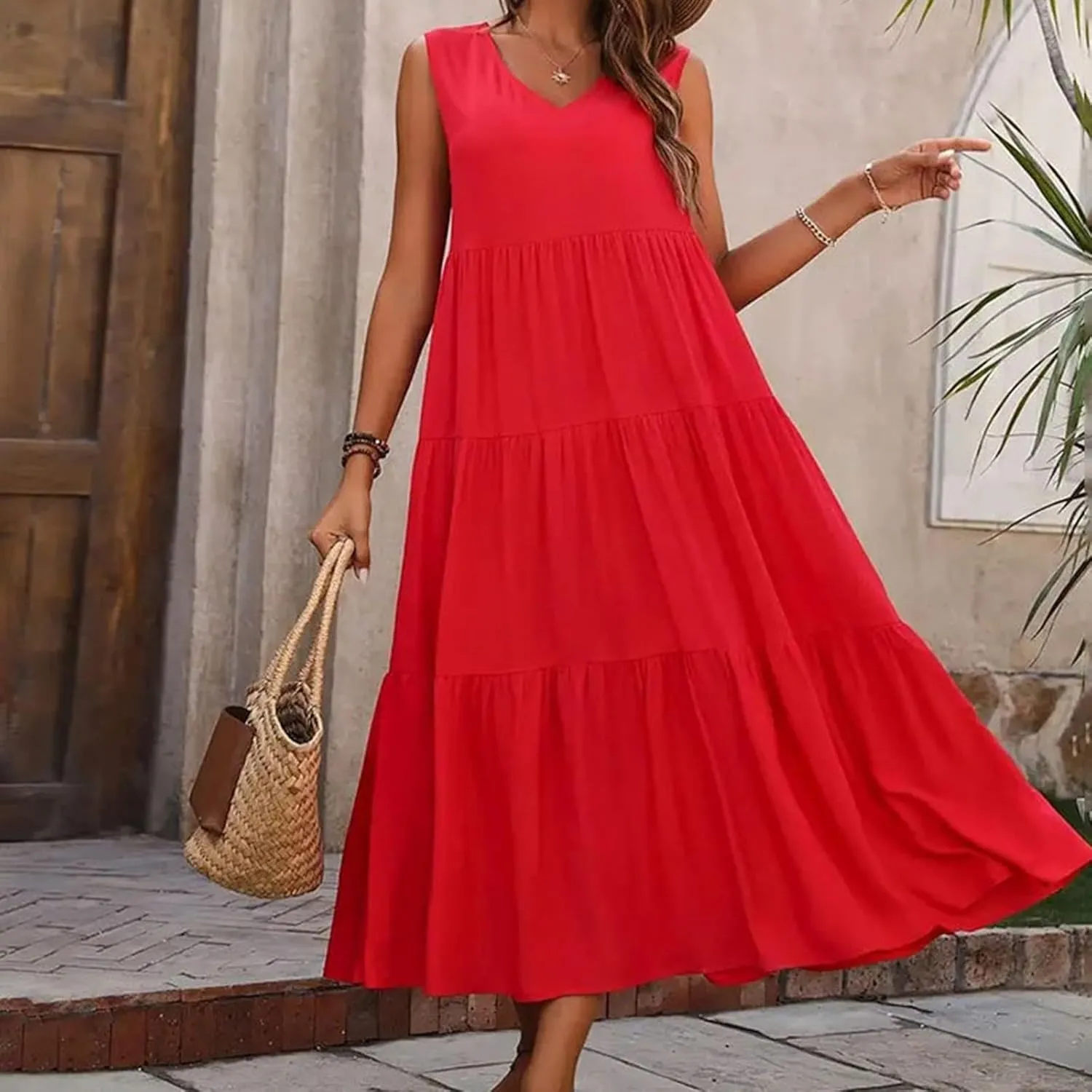 Aniywn Beach Sundresses for Women 2025 Vacation Coverup Summer Dresses for Women Beach Floral Sundress Casual Boho Tank Dress