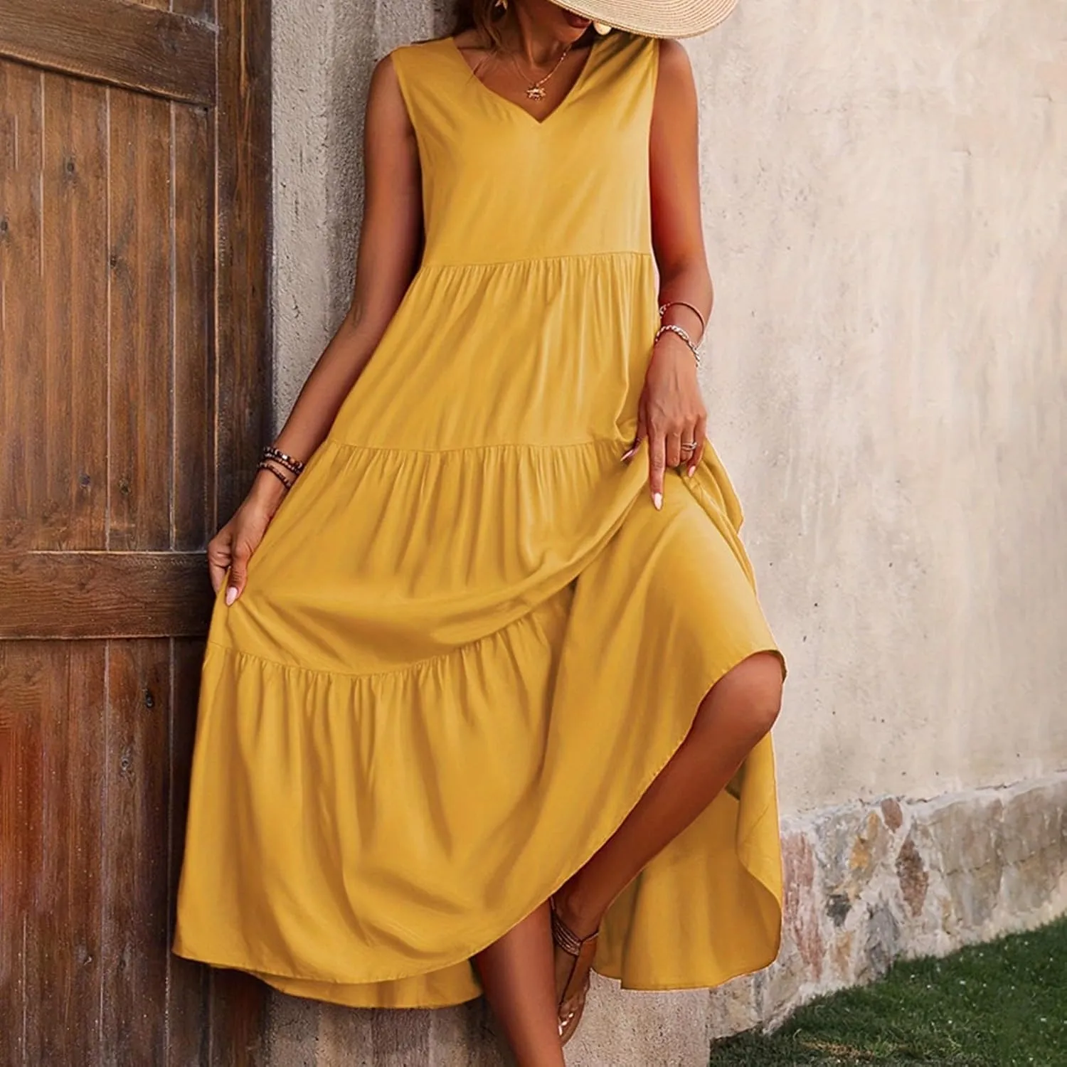 Aniywn Beach Sundresses for Women 2025 Vacation Coverup Summer Dresses for Women Beach Floral Sundress Casual Boho Tank Dress