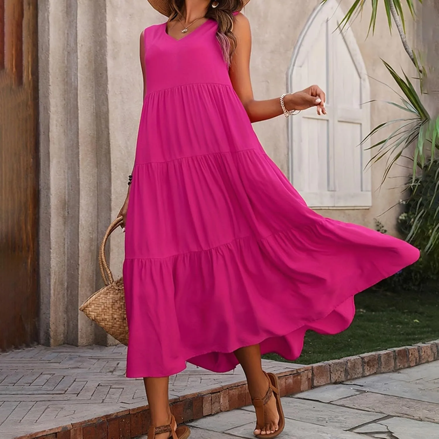 Aniywn Beach Sundresses for Women 2025 Vacation Coverup Summer Dresses for Women Beach Floral Sundress Casual Boho Tank Dress