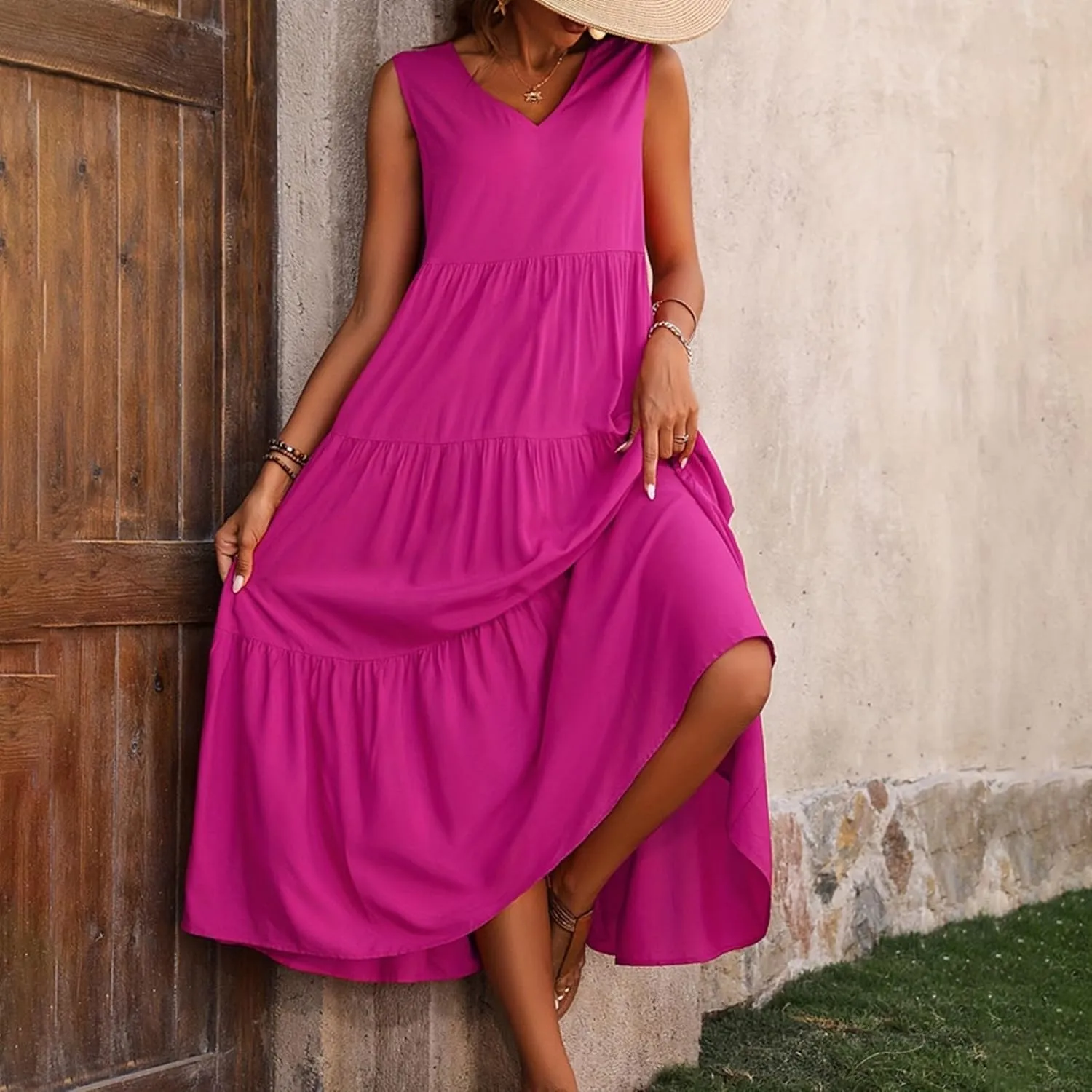 Aniywn Beach Sundresses for Women 2025 Vacation Coverup Summer Dresses for Women Beach Floral Sundress Casual Boho Tank Dress
