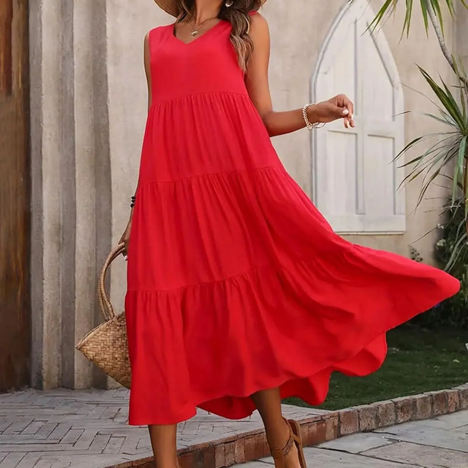 Aniywn Beach Sundresses for Women 2025 Vacation Coverup Summer Dresses for Women Beach Floral Sundress Casual Boho Tank Dress