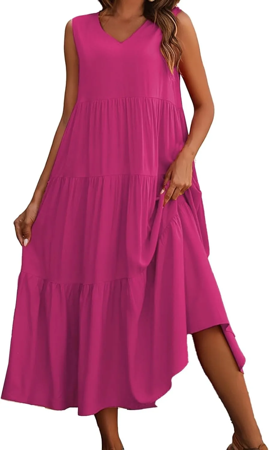 Aniywn Beach Sundresses for Women 2025 Vacation Coverup Summer Dresses for Women Beach Floral Sundress Casual Boho Tank Dress