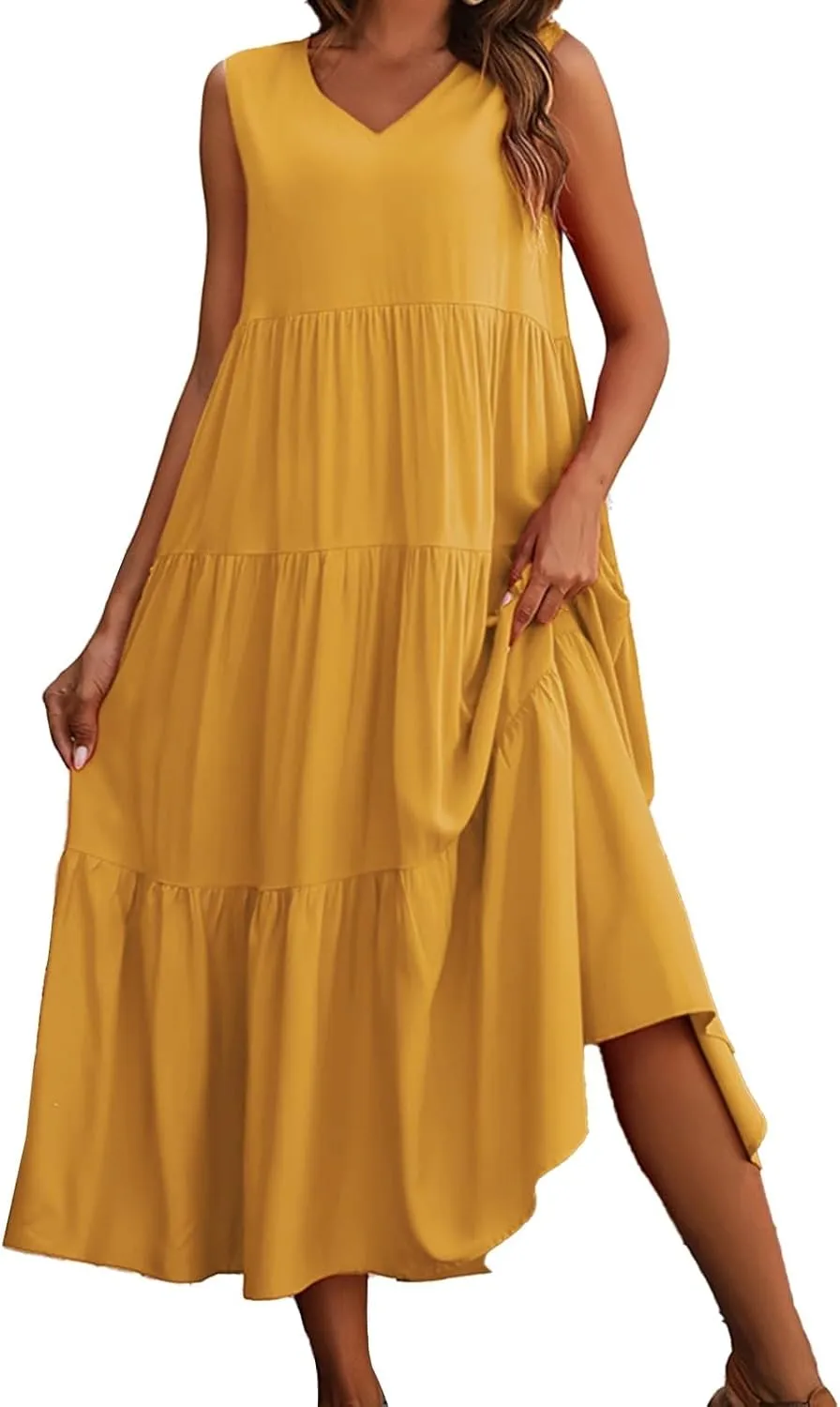 Aniywn Beach Sundresses for Women 2025 Vacation Coverup Summer Dresses for Women Beach Floral Sundress Casual Boho Tank Dress