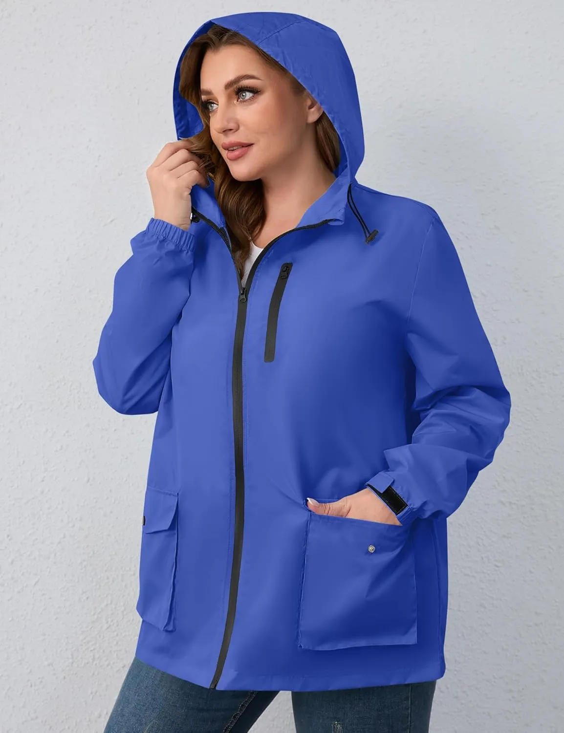 Avoogue Plus Size Womens Rain Jacket with Hood,Packable,Lightweight,Windbreaker,Waterproof Thin Jackets,Hiking,Travel