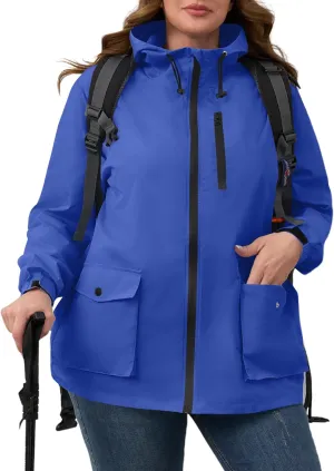 Avoogue Plus Size Womens Rain Jacket with Hood,Packable,Lightweight,Windbreaker,Waterproof Thin Jackets,Hiking,Travel