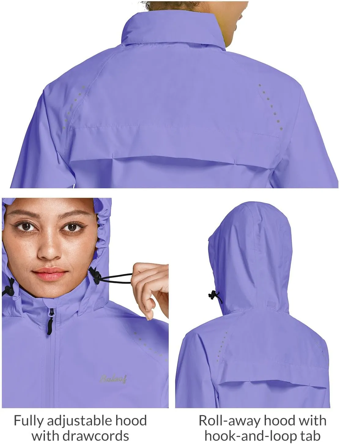 baleaf Women's Rain Jackets Waterproof Windbreaker Packable Running Lightweight Cycling Jacket Reflective Hooded