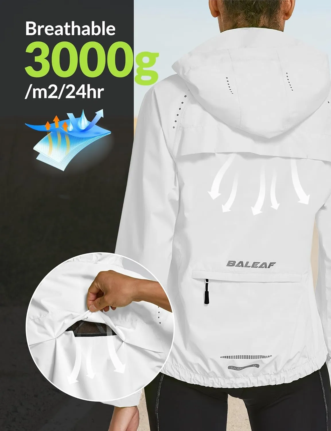 baleaf Women's Rain Jackets Waterproof Windbreaker Packable Running Lightweight Cycling Jacket Reflective Hooded