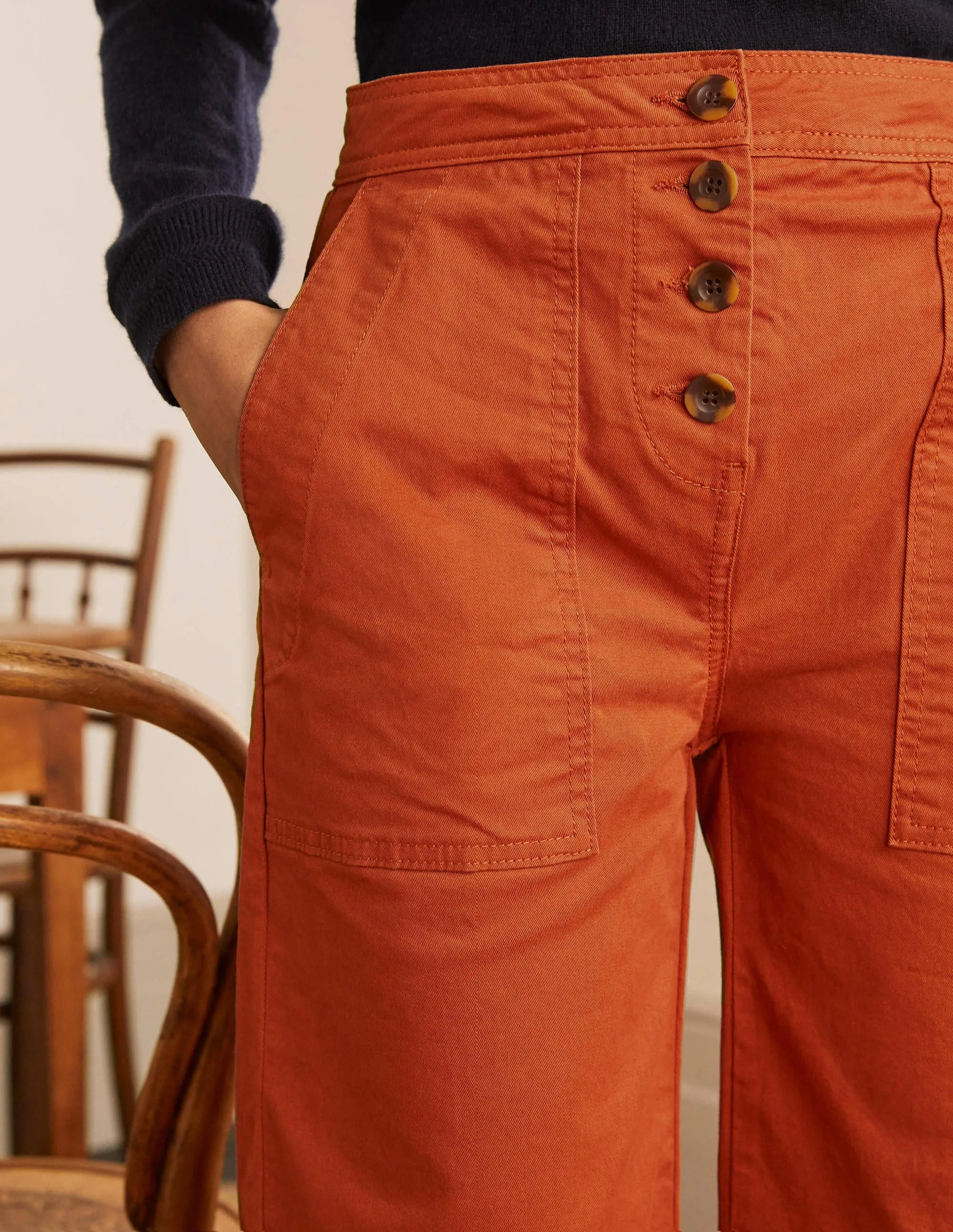 Beaufort Button Fly Trousers-Copper Red