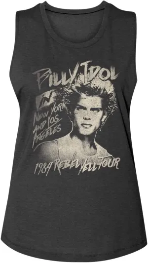 Billy Idol T Shirt 84' Rebel Yell Tour Vintage Style Ladies Sleeveless Muscle Tank Top 80s Graphic Tees Womens Summer Tops