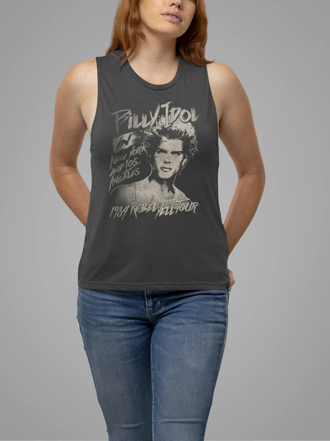 Billy Idol T Shirt 84' Rebel Yell Tour Vintage Style Ladies Sleeveless Muscle Tank Top 80s Graphic Tees Womens Summer Tops