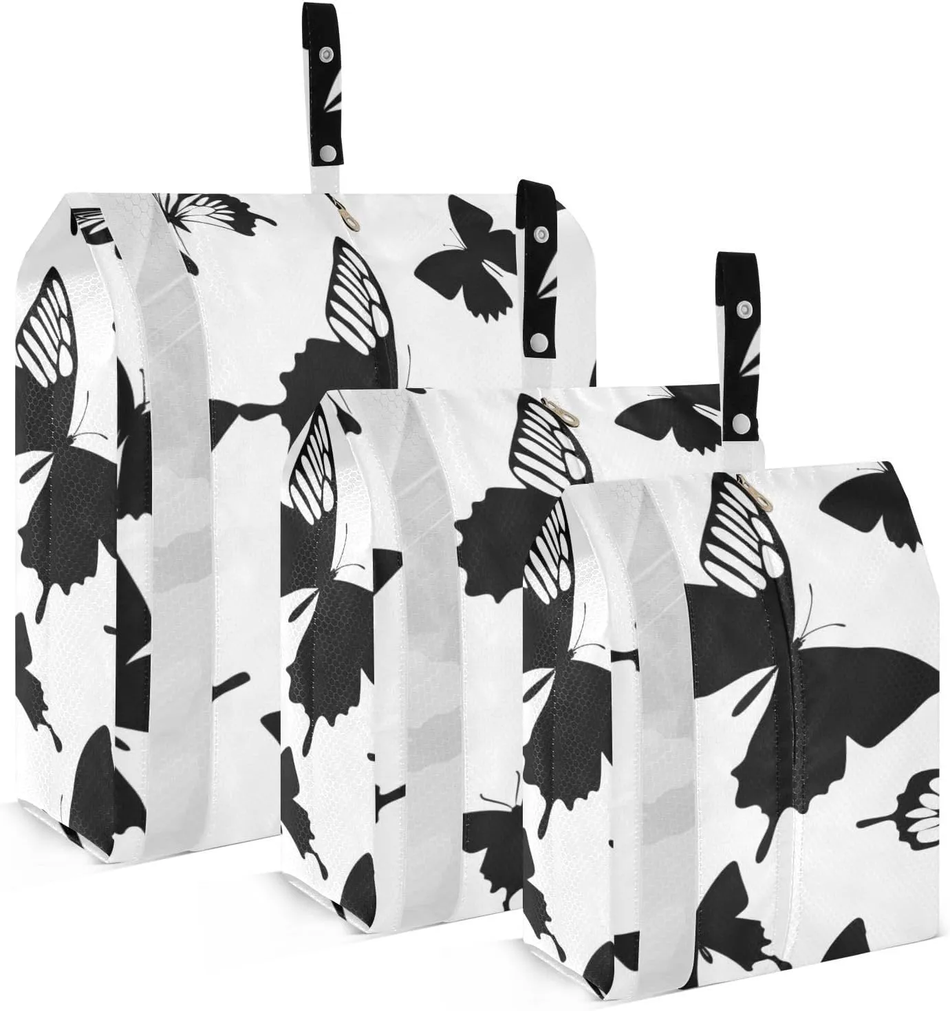 Black Butterfly 3pcs Travel Packing Storage Bags Foldable Garment Bag Closet Storage Bags For Suitcase Must Haves