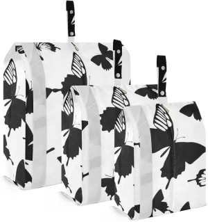 Black Butterfly 3pcs Travel Packing Storage Bags Foldable Garment Bag Closet Storage Bags For Suitcase Must Haves