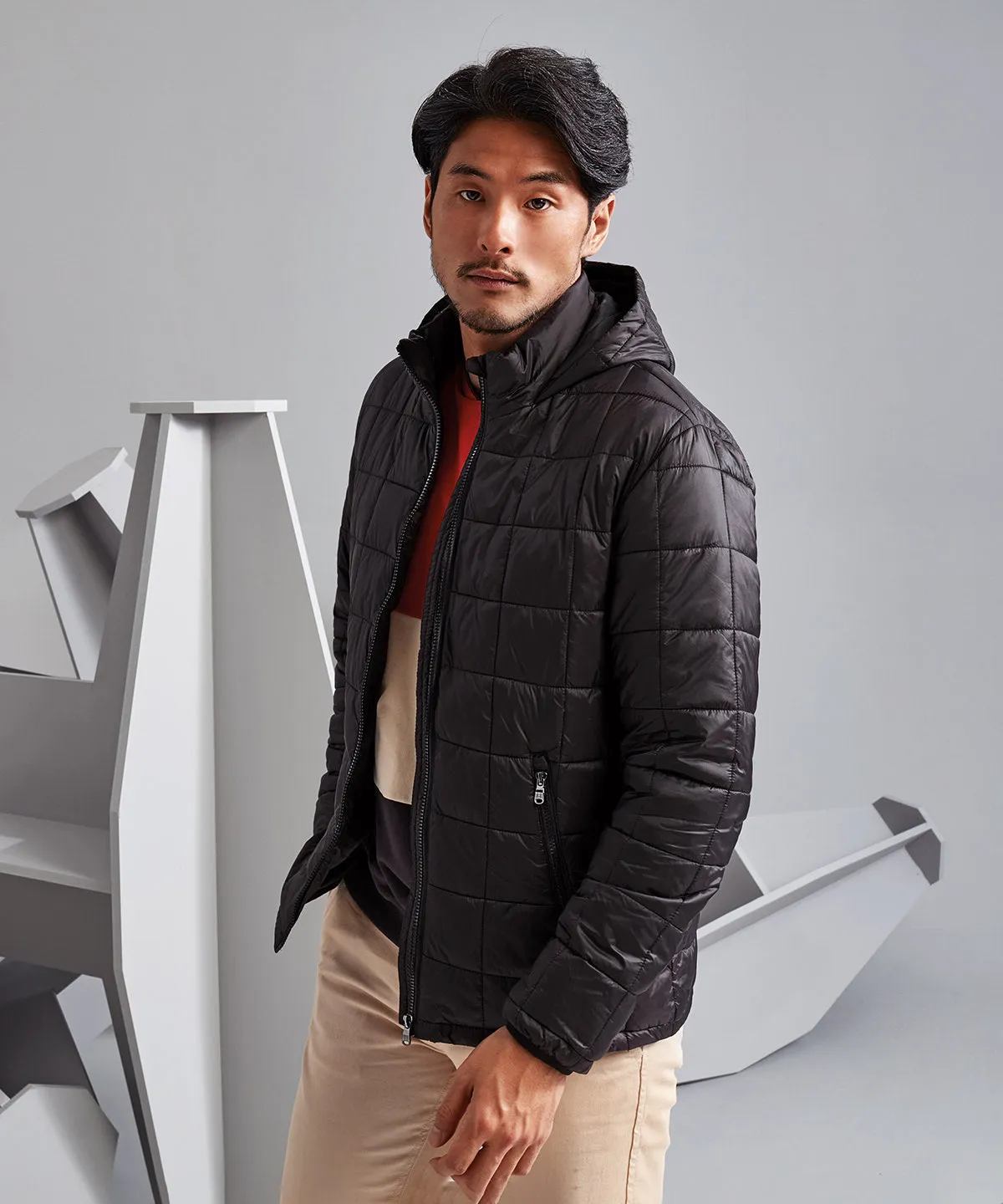 Box quilt hooded jacket | Navy