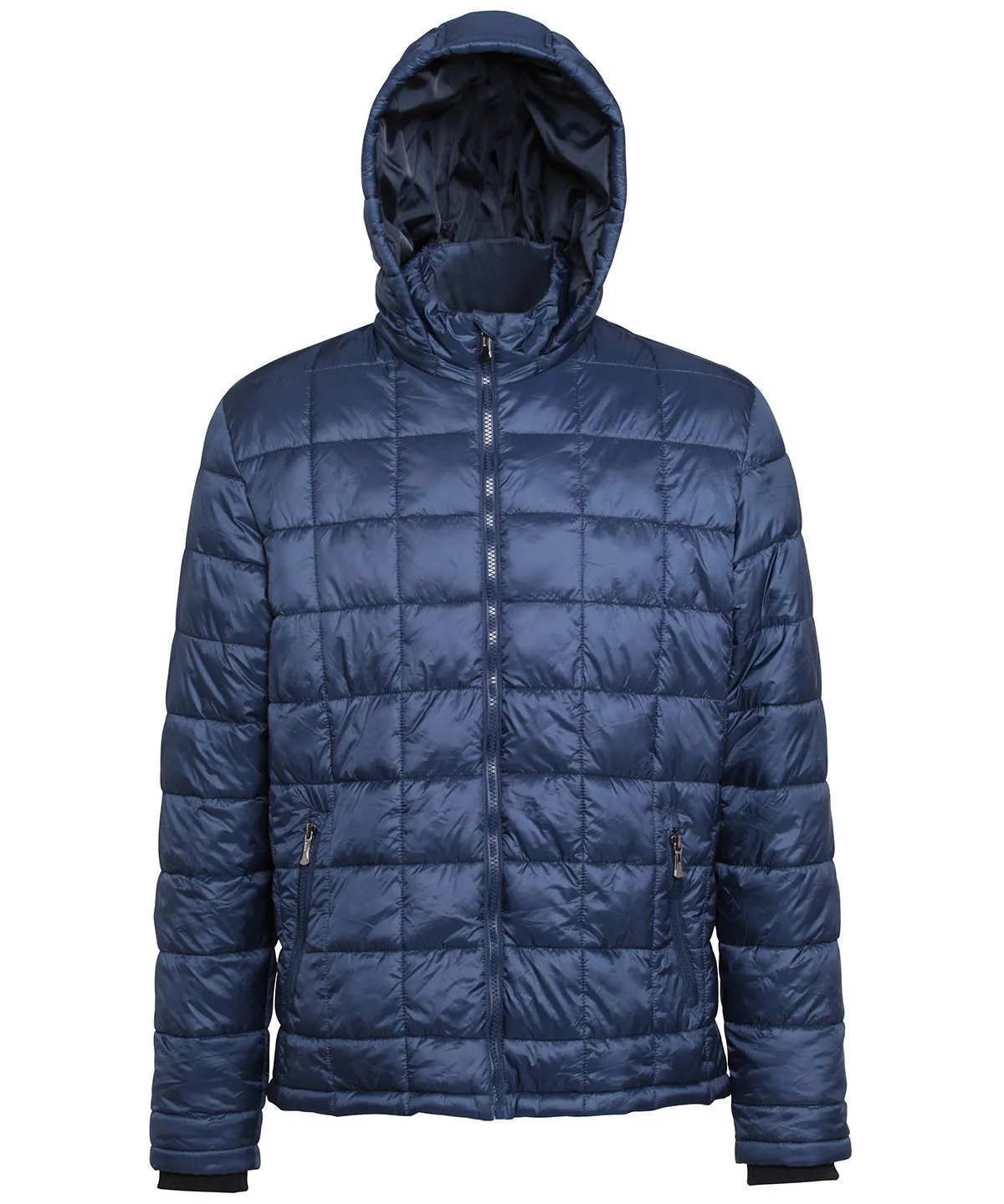 Box quilt hooded jacket | Navy