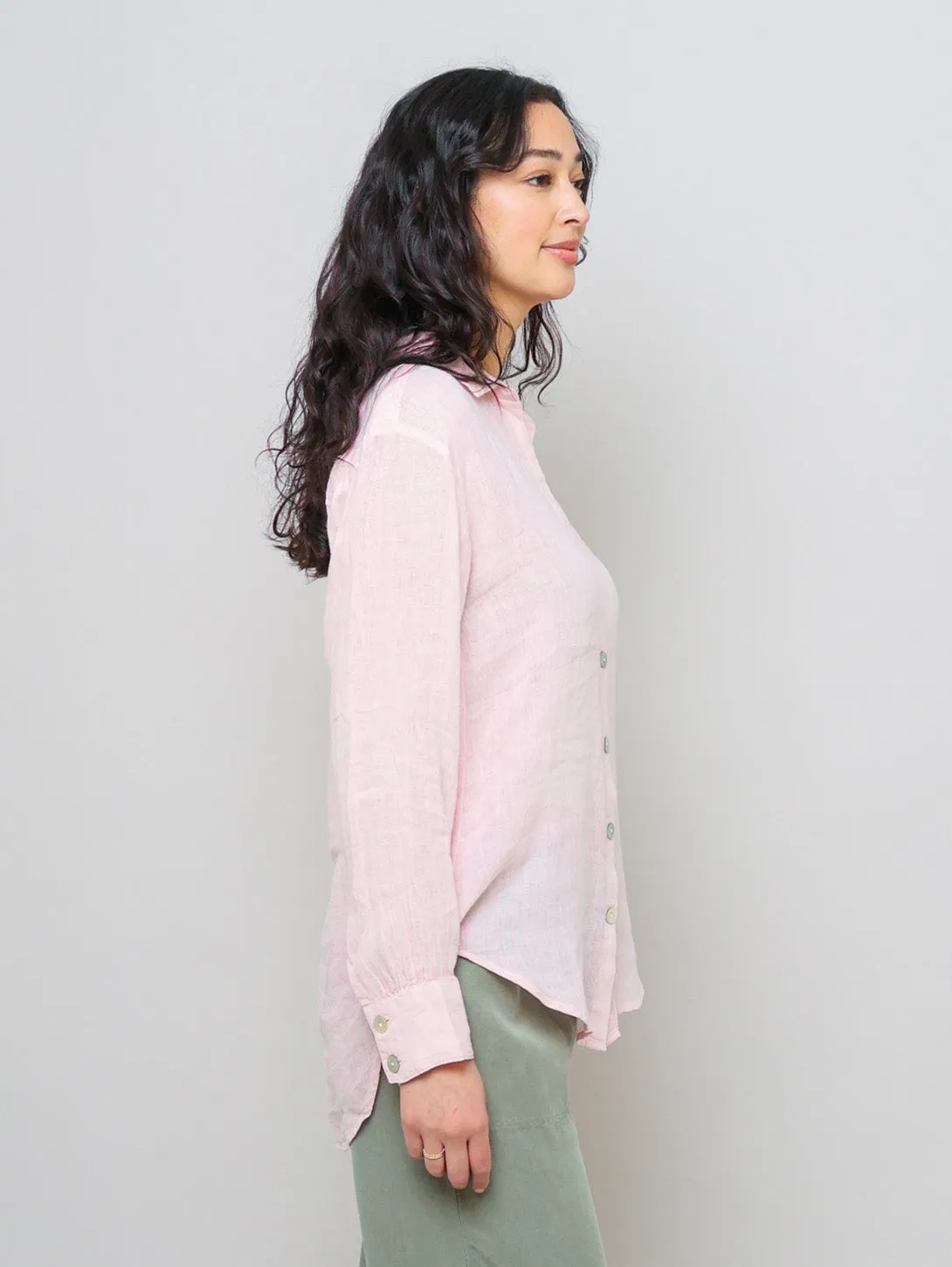 Boyfriend Button Down Linen Shirt - Pastel Pink