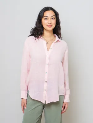 Boyfriend Button Down Linen Shirt - Pastel Pink