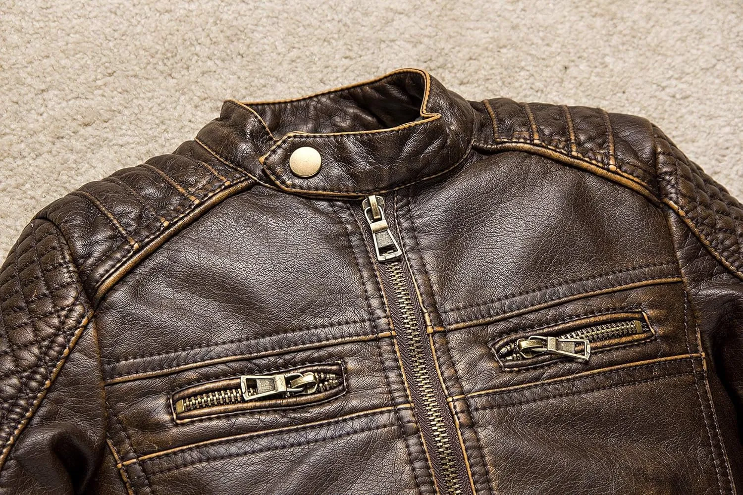 Boys Motorcycle Jacket Faux Leather Jackets for Kids Coats for Costume Party Waterproof