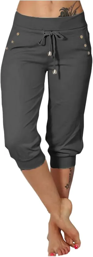 Capri Pants for Women High Waisted Drawstring Trousers Stretch Lightweight Hiking Pant Capri Joggers with Pockets