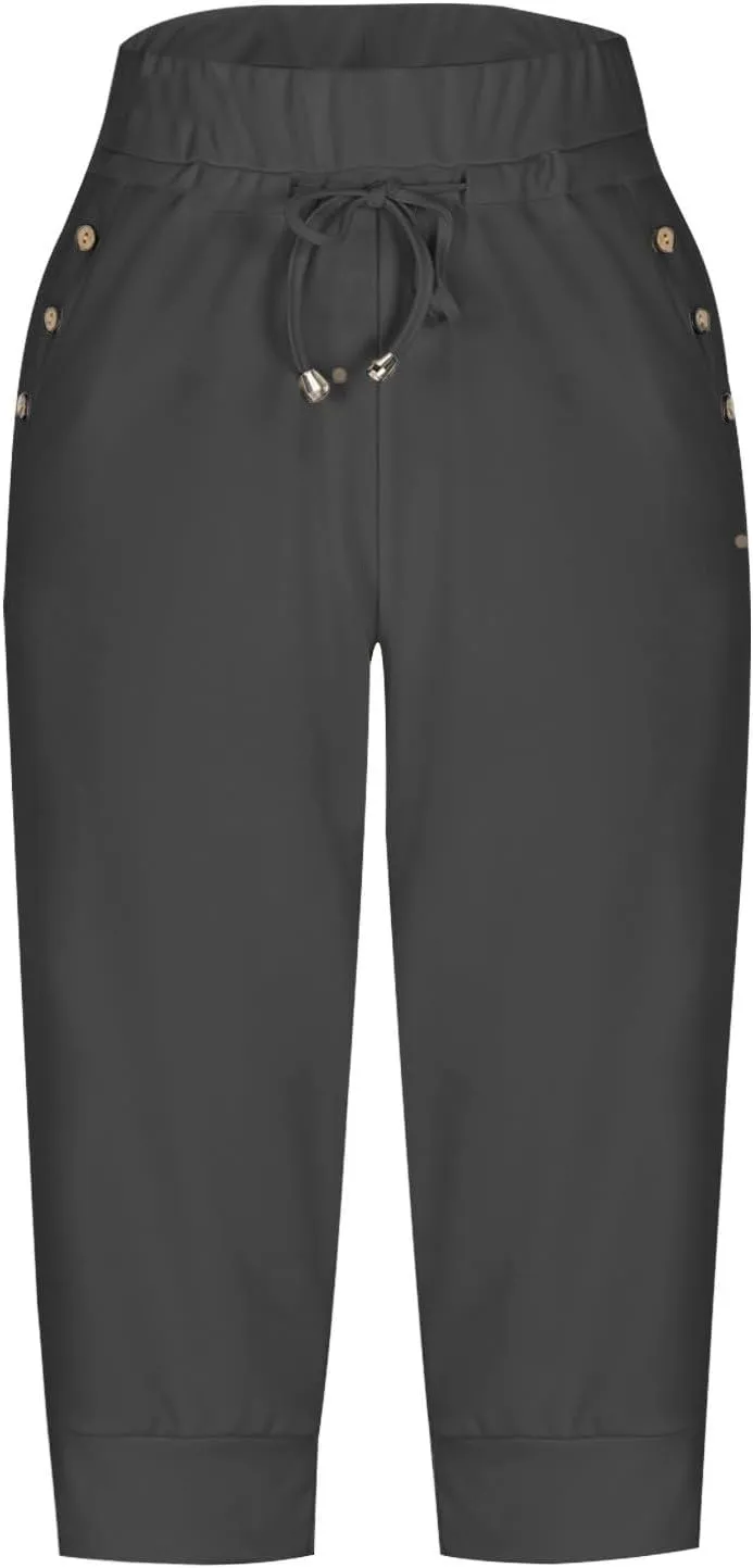 Capri Pants for Women High Waisted Drawstring Trousers Stretch Lightweight Hiking Pant Capri Joggers with Pockets