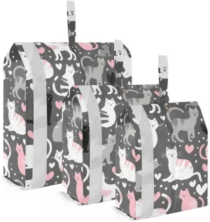 Cartoon Cute Grey White Peach Cats 3pcs Travel Packing Storage Bags With Zipper Garment Bag Closet Storage Clothes Bags Dorm Clothes Storage
