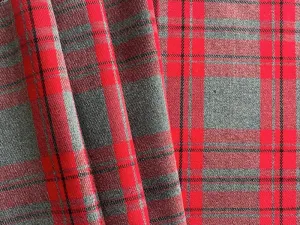Clear Cherry, Heathered Charcoal & Soot Black Plaid Brushed Cotton (Made in Italy)