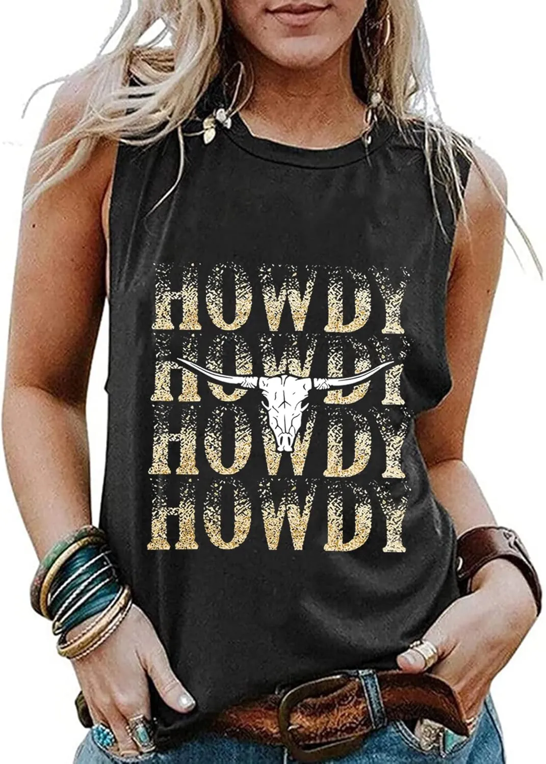 COLORFUL BLING Country Music Tank Tops Women Western Howdy Tees Vest Cowgirl Vacation Sleeveless Tops Concert Outfits