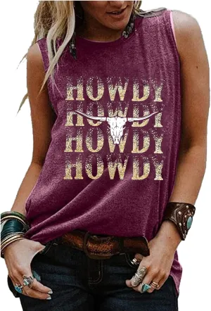 COLORFUL BLING Country Music Tank Tops Women Western Howdy Tees Vest Cowgirl Vacation Sleeveless Tops Concert Outfits