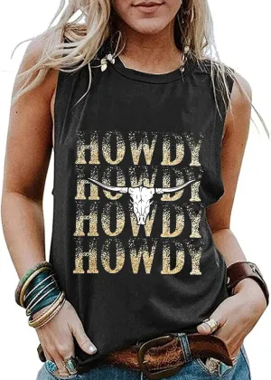COLORFUL BLING Country Music Tank Tops Women Western Howdy Tees Vest Cowgirl Vacation Sleeveless Tops Concert Outfits