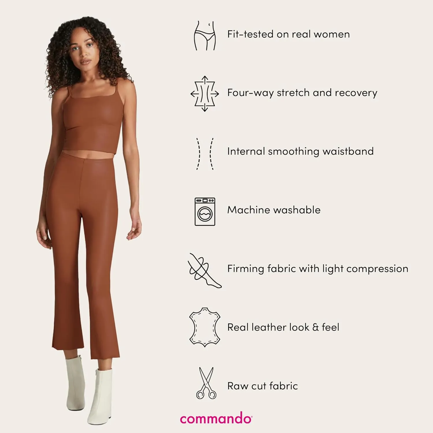 commando - Faux Leather Cropped Flare Leggings | High-Rise, Raw-Cut Hem | Sculpting Yet Flexible & Soft | Machine Washable