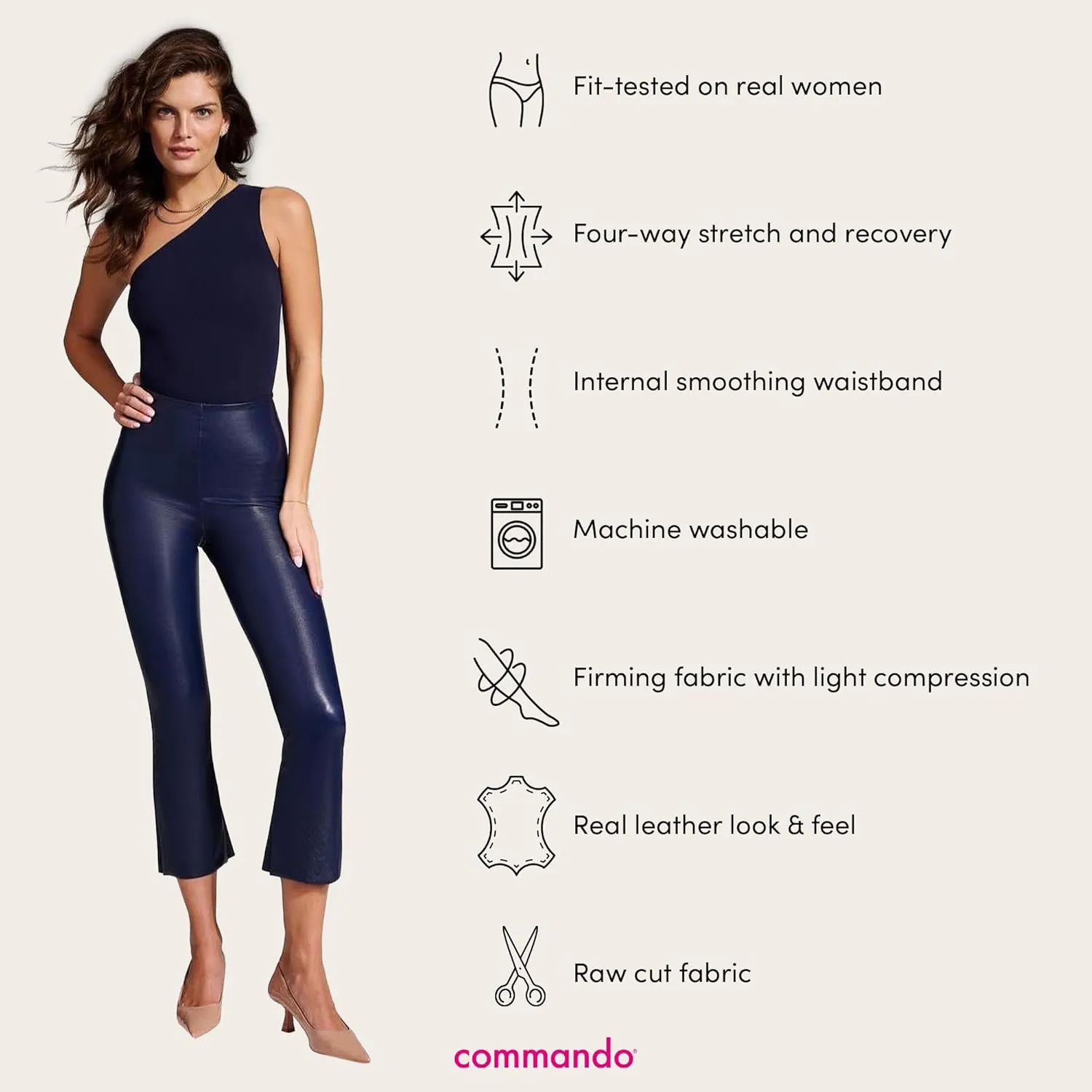 commando - Faux Leather Cropped Flare Leggings | High-Rise, Raw-Cut Hem | Sculpting Yet Flexible & Soft | Machine Washable