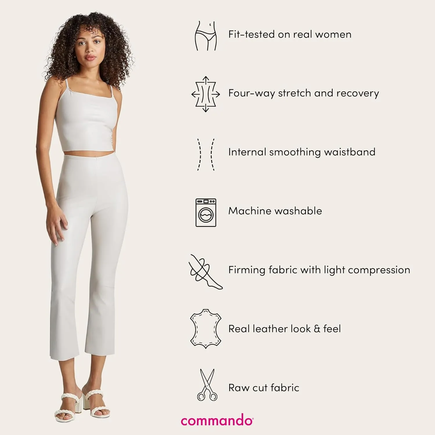 commando - Faux Leather Cropped Flare Leggings | High-Rise, Raw-Cut Hem | Sculpting Yet Flexible & Soft | Machine Washable