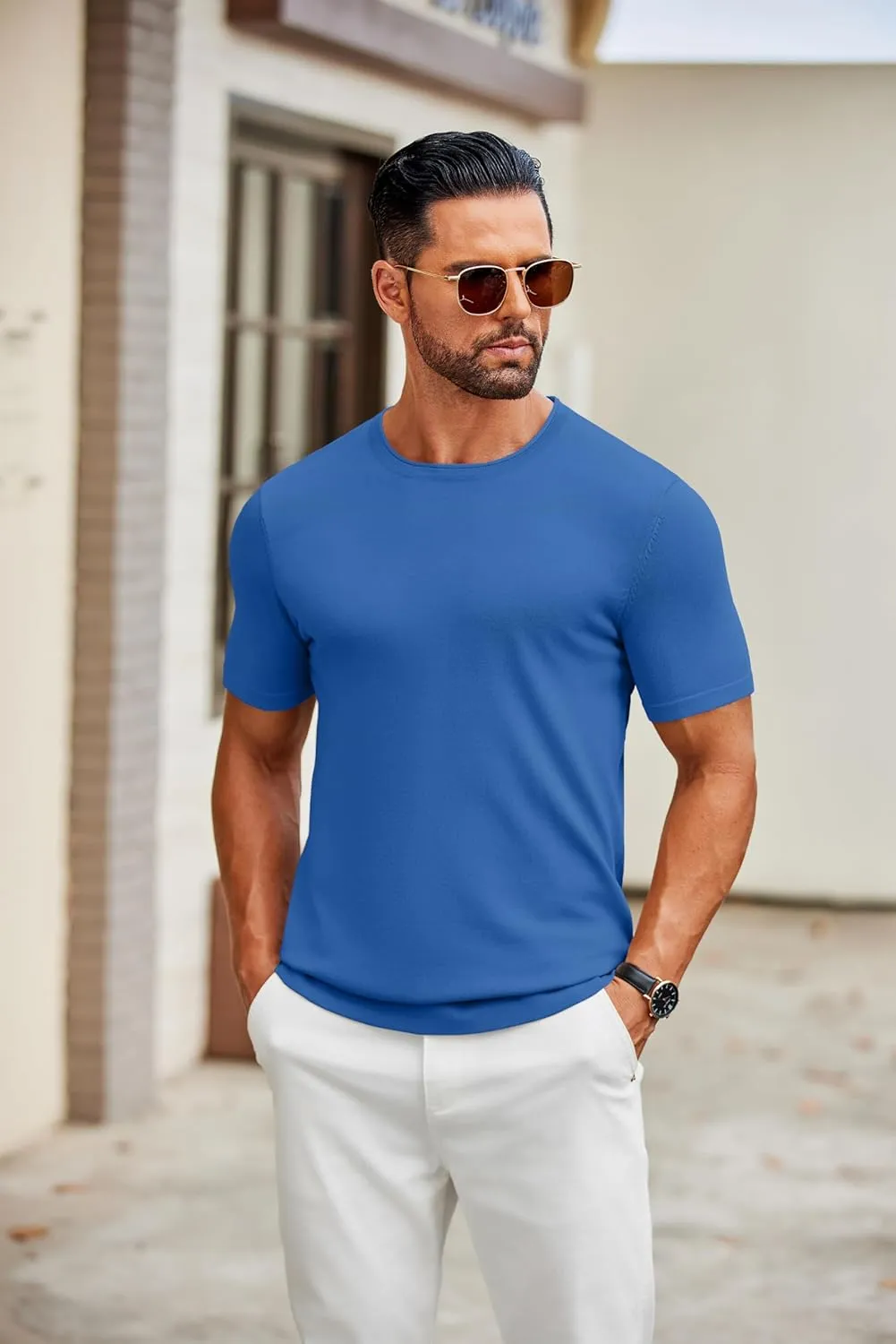COOFANDY Mens Knit T-Shirts Casual Crewneck Short Sleeve Shirts Summer Tops Basic Pullover Tees